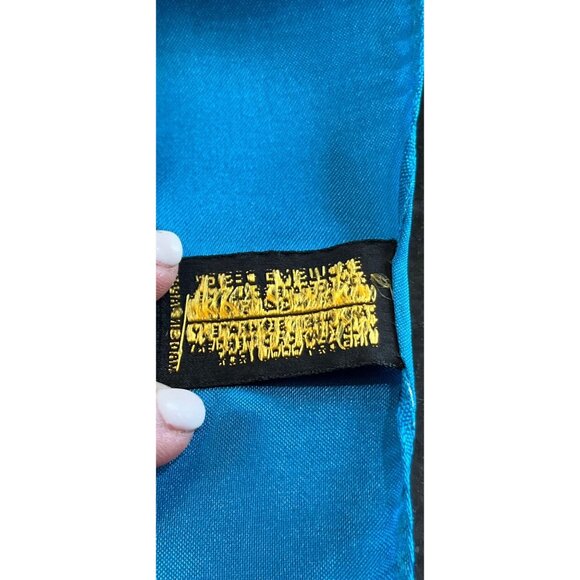 Vintage Scarf Blue Red Pink Floral Design Handmade 100% Acetate Rolled Hem NWOT - Picture 3 of 10